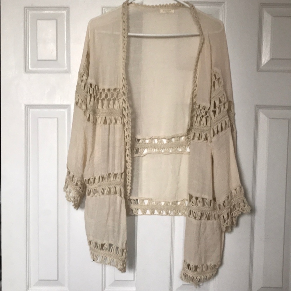 Cream Anthropologie macrame top